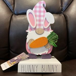 Rae Dunn Easter HUNNY BUNNY Wood Gnome Holding Carrot BRAND NEW!!!